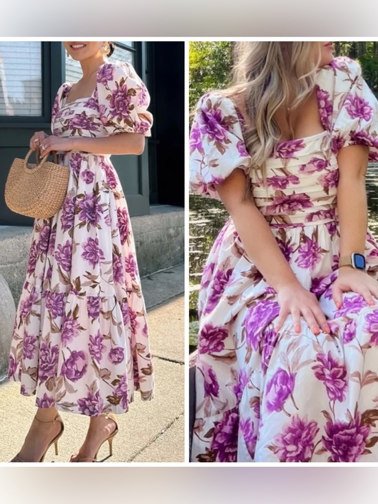 Abercrombie & Fitch Dresses & Skirts - Abercrombie and Fitch Emerson Floral Poplin Puff Sleeves Midi Dress LP L Petite
